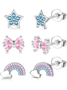 3 Pairs 925 Sterling Silver Stud Earrings for Girls Women Hypoallergenic Earrings Studs Tiny Star Flower Butterfly Heart Earrings 925 Silver Kids Earrings for Girls Jewellery