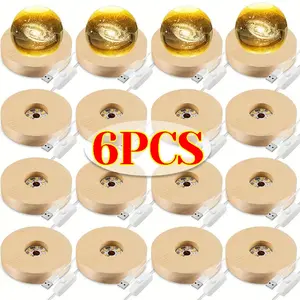 5/8cm Wooden LED Display Base Light Luminous USB Lamp Holder for Crystal Ball Glass Resin Art Ornament Stand Decor Kids Gifts
