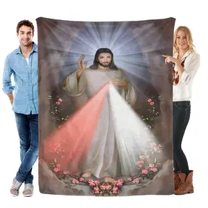 Divine Mercy Jesus Flannel Blanket Soft Cozy Gift Throw with Inspirational Christian Art Design Perfect for Gifting to Believers Snuggling Warmly or Adding Devotional Spiritual Charm to Any Faith Focused Space, Inspirati