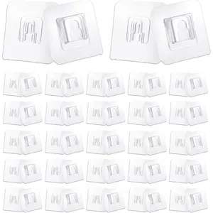 50 count Double Sided Adhesive Wall Hooks Transparent Wall Adhesive Hooks for  Clip Rain Sticky Hooks Clear  Utility Sticker Hook for Bathroom Kitchen Office Shower Basket Picture
