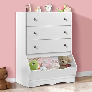 HOMBCK White Dresser 3 Drawer Dresser, Dresser Storage Chest with Metal Handles, Small Dresser for Bedroom, Living Room