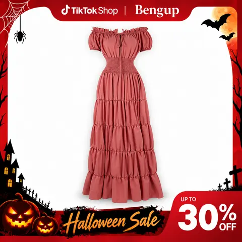 Women's Retro Medieval Irish Light Pleated Smocked Waist Spandex Under Dress - Straps/Sleeves, Gothic, Renaissance Costume Gown, Halloween Outfit, Hand Wash Women's Clothes 6531-D3