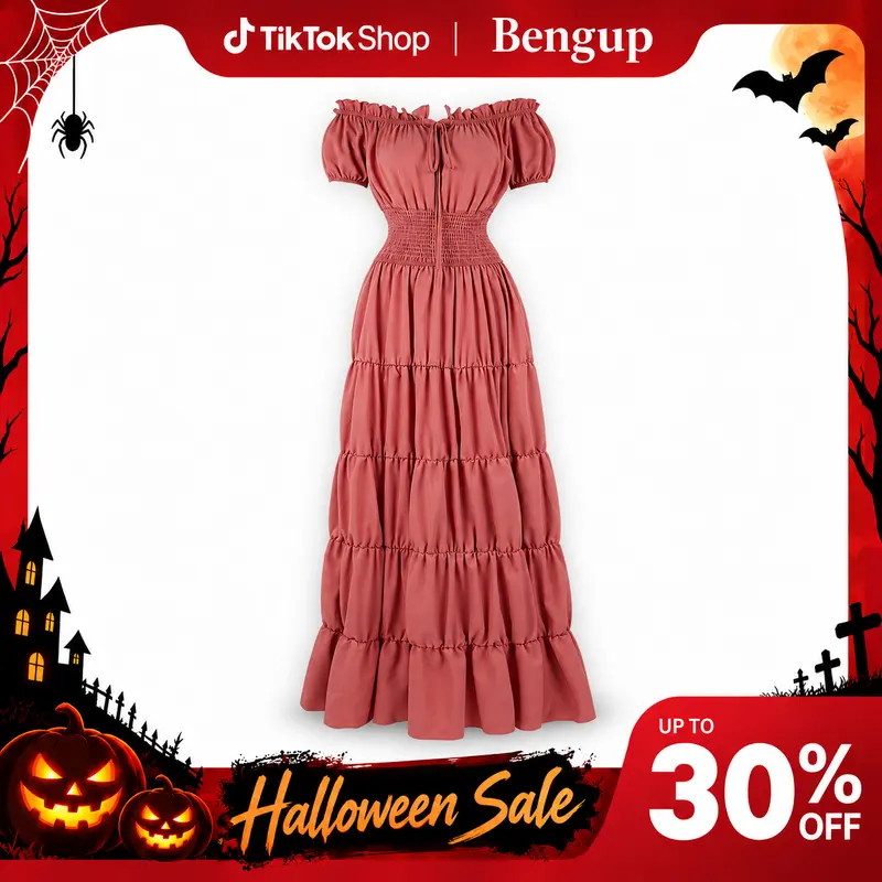 Women's Retro Medieval Irish Light Pleated Smocked Waist Spandex Under Dress - Straps/Sleeves, Gothic, Renaissance Costume Gown, Halloween Outfit, Hand Wash Women's Clothes 6531-D3,sohochic