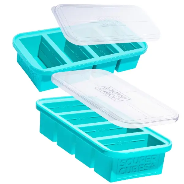 Souper Cubes 1 Cup Meal Prep Silicone Freezer Molds With Lids, 2 Pack, Freeze Food in Perfect Portions, Perfect for Soup, Leftovers, Bariatric Meal Pr