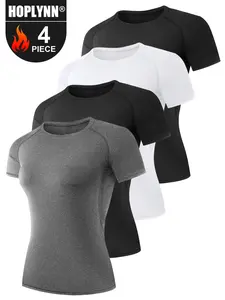 HOPLYNN 4 Pack Women's Compression Shirt Running Athletic T-Shirts gym outfits Tops Baselayer Short Sleeve Yoga  gym fits  workout clothes women Volleyball Uniform