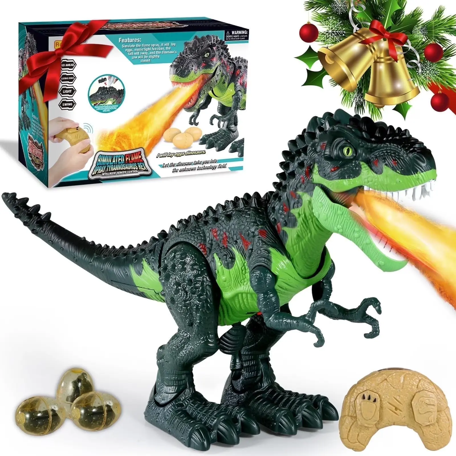 Rechargeable RC Dinosaur Toy for 3-12 Year Old Unisex Kids - Walking, Roaring, LED Eyes, Mist Spray, Jurassic Design, ABS Material, 1.63 lbs, 18.00×10.20×8.00 Inches, Included Remote, Fun Birthday Gift