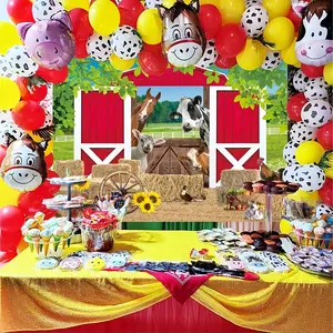 Country Farmhouse Banner Backdrop, Barn, Farm Animals, Spring Grass Scene, Polyester Fiber Wall Decor, Perfect for Parties & Photography