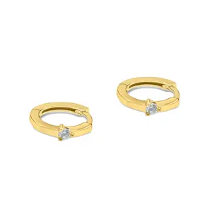 Single Stone Huggie Earrings | Gold Vermeil
