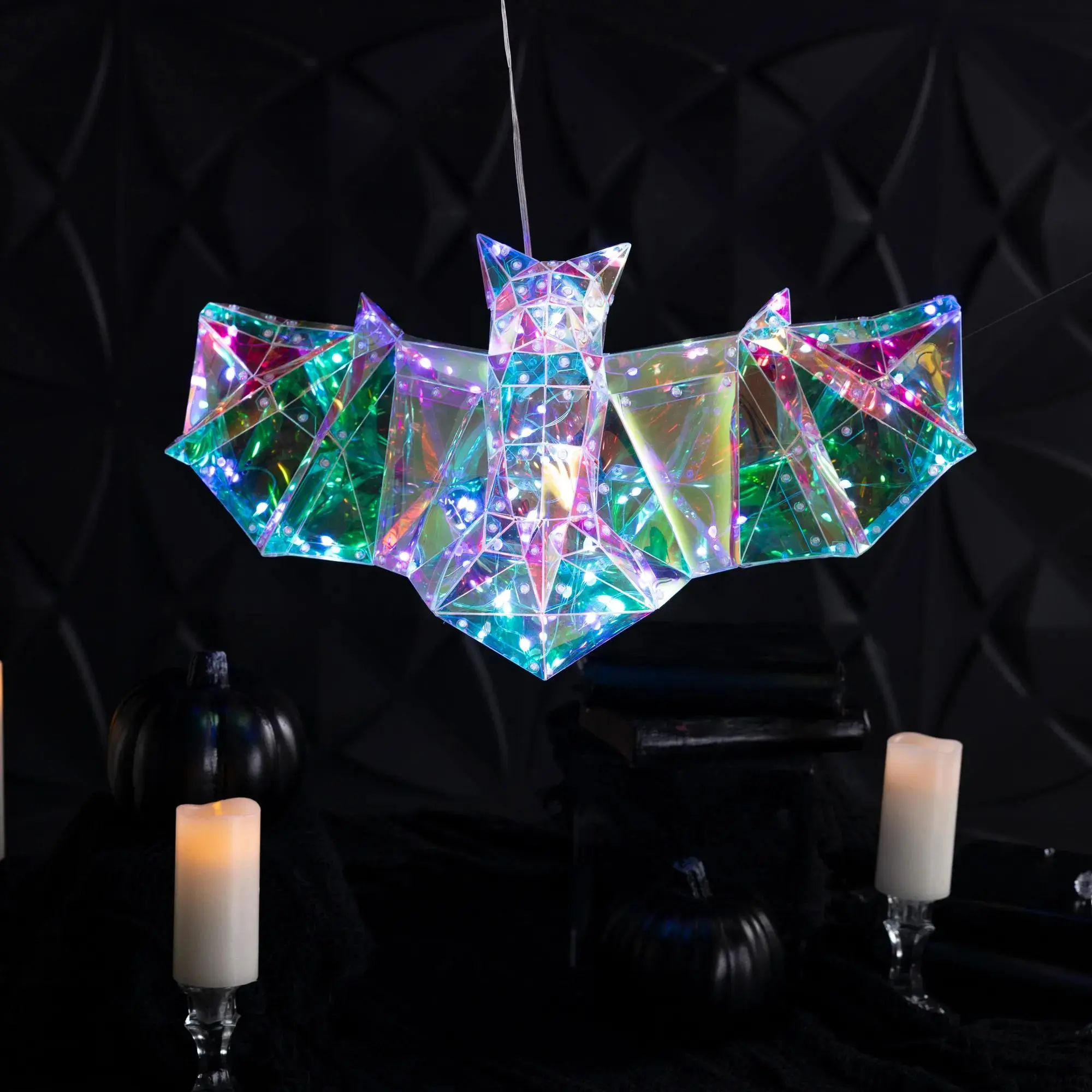 Halloween Spooky Multicolor Prismatic Bat Lighted Party Novelty Lighting Decoration, 20" x 10.75" Party Accessory LED Light