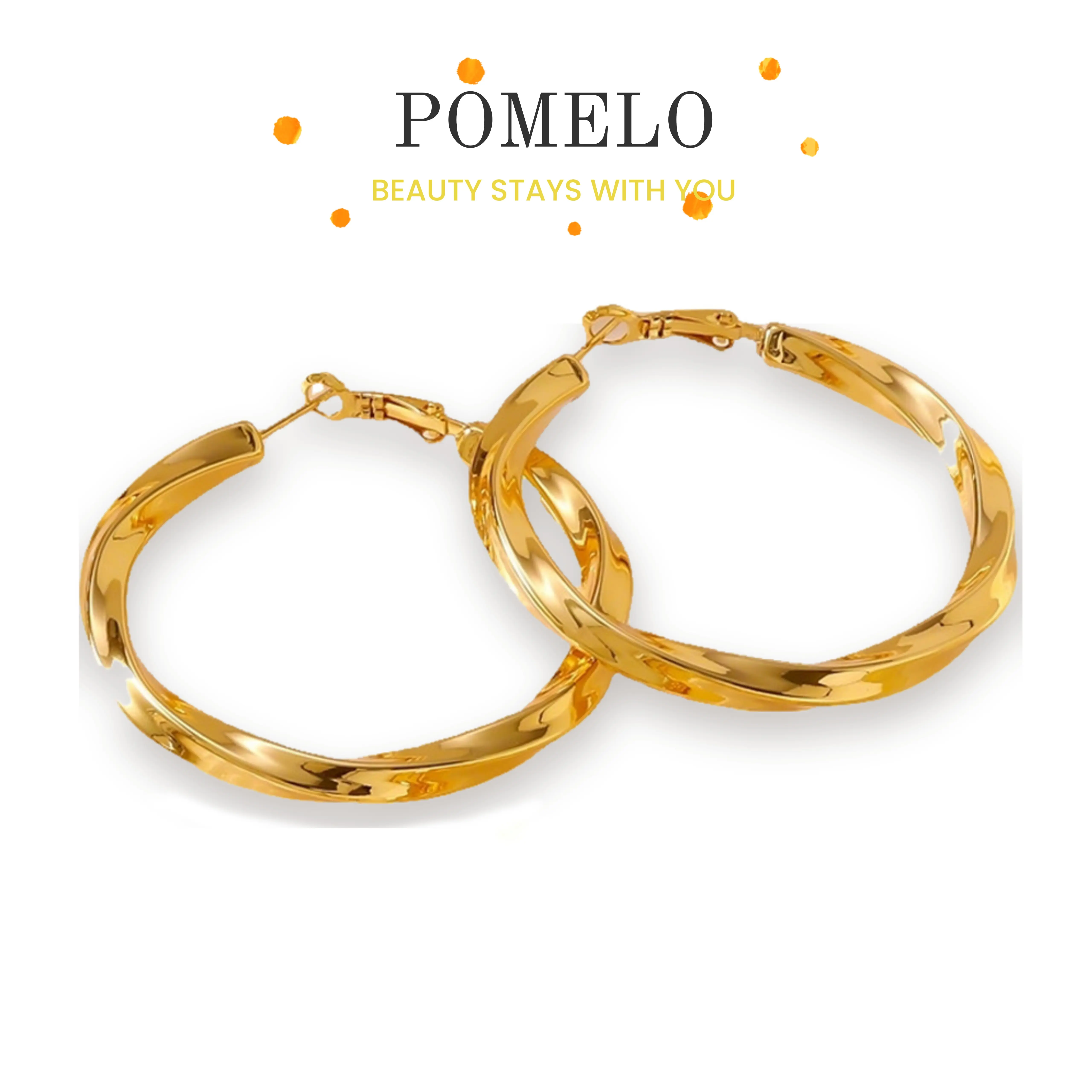 POMELO 18K gold-plated chunky spiral hoop earrings for women, hypoallergenic lightweight hollow tubular posts made of 925 sterling silver, 4 mm width, large gold circle jewelry, sizes optional: 30/40/50/60 mm, gold jewelry, accessories