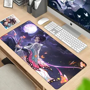 Demon Slayer Kochou Shinobu Purple Flower Anime Mouse Pad, 80×30cm Lock Edge Non-Slip Rubber Desk Mat, Cute Anime Girl Gaming Keyboard Pad for PC & Laptop