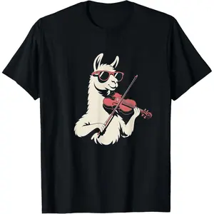 Cool Llama Violin Graphic for Music and Animal Fans T-Shirt