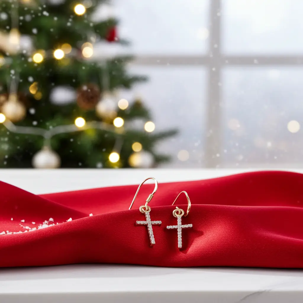 King of Bling's 10K Gold Plated Silver 0.27ct Cubic Zirconia Men & Women Dangling Cross Earrings