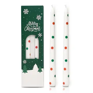 2 Pack Christmas Taper Candles, 10 Inch Unscented Candlesticks with Holiday Icons for Christmas Table Decor, Winter Centerpieces, Advent Displays