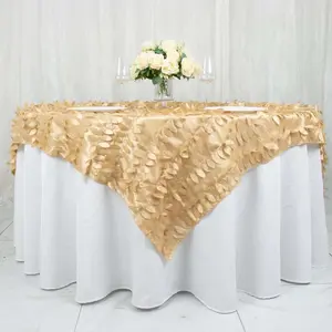 Taffeta Table Overlay 72"x72" Champagne - 3D Leaf Petal Table Topper