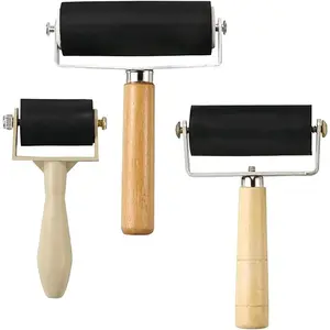 3 Pack Rubber Roller Brayer 1.4/2.4/4 Inch Art Craft Roller for Printmaking Ink Wallpaper Stamping Gluing Oil Painting Tools (Beige)