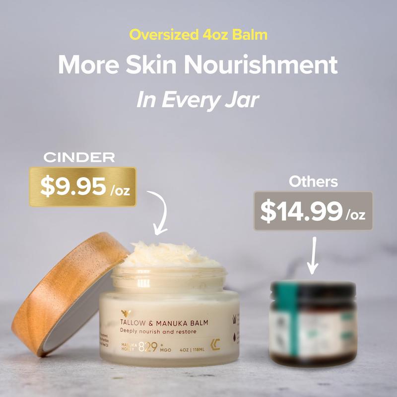 100% Grass-Fed Beef Tallow & Manuka Honey Balm, Natural Moisturizer Cream for Face & Body, Eczema Relief Cream, Moisturizer for Dry Skin, Pure Tallow Face Moisturizer for Sensitive Skin, 4oz