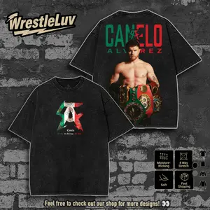 Retro BOXING CANELO ALVAREZ Oversize Double Printed Washed Tee, Fighter Graphic T-Shirt, Perfect Gift for Sports Fans men Fabric Menswear 90s