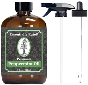 Peppermint Essential Oil 4 oz. with Huge Glass Bottle, Glass Dropper, and Sprayer. Detailed User's Guide E-Book. Skin Care, Garden Care, and Hair Care.