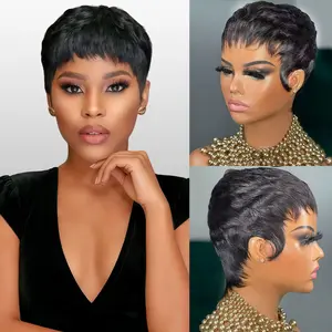 Short Layered Pixie Cut Wigs for Black Women Pixie Wigs Brazilian Human Hair Natural Black Color Glueless Wigs Human Hair Short Human Hair Wig 9047-1B