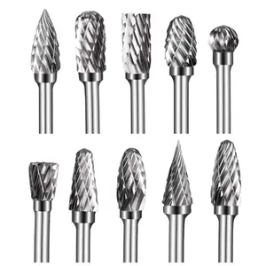 Carbide Burr Set, Die Grinder Bits，10Pcs Rotary Burr Set Head Tungsten Carbide Burr 1/8" Shank Die Grinder Bit Tool