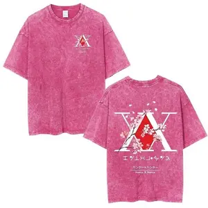Hunter x Hunter Vintage Washed T-Shirt | Killua Gon Cherry Blossom Graphic Tee for Men & Women, Oversized Retro Cotton Anime Clothes Gift