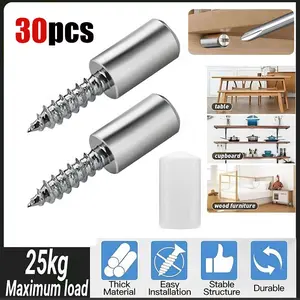 shelf  support  pins 30Count Shelf Support Pegs,Self-shelf support peg Self- partition tray Tapping Screws Cabinet Laminate Pegs with Non-Slip Sleeve, ShelfPegs for Shelves, Self-Tapping Screws ShelfSupport Pegs for Furniture Bookcase ShelfCabinet Closet