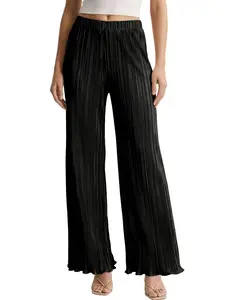 Arssm Women’s Satin Pleated Palazzo Pants – High Waist Flowy Silk Trousers, Dressy Wide Leg Plisse Pants for Casual Vacation & Party Outfits