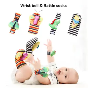 Newborn Baby Wrist Rattles & Foot Finders Set | Cute Animal Sensory Toys with Crinkle Bell for 0-12 Months Infant Early Development