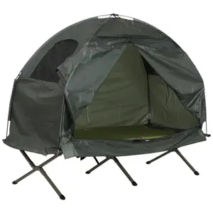 Outsunny Compact Portable Folding Elevated Camping Cot Tent Dark Green Design for Outdoor Adventures