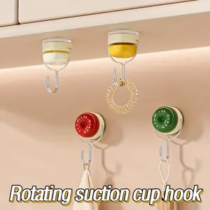 4 Heavy-Duty Rotating Suction Cup Hooks - J-Shaped Deep Curved Design, No Drilling Required, Reusable, Suitable Kitchen, Bathroom, Toilet - Durable Plastic Multi-Functional Storage Hooks, Bathroom Decorative Hooks, No-Trace Installation