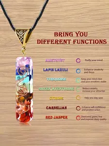 Seven Chakra Crystal Pendant Necklace, Resin Encased Natural Stone, Healing Crystal Jewelry for Spiritual Wellness, Unisex Yoga Meditation Gift