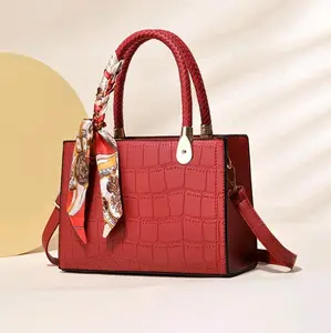Stunning red gator handbag with handkerchief