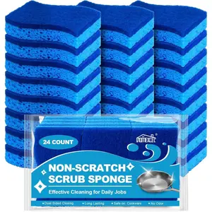 Sponges Kitchen 24pcs Non-Scratch for Dishes, Blue Scrub Cleaning Sponge for Non-Coated Cookware, Dishes, Pots, Pans, Dual Sided Dish Sponge for Kitchen, Household, Bathroom