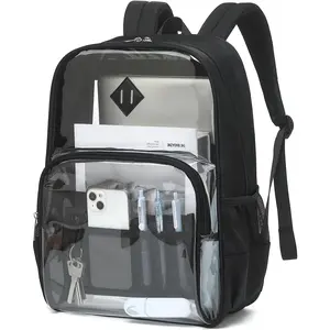Clear Backpack Heavy Duty for School -  PVC & Oxford Fabric 2-in-1 Design, Reinforced  Straps, Clear Bookbag for Girls, Women and Men Black