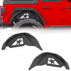 【Yzona】Rear Inner Fender Liners Compatible with 2018-2026 Jeep Wrangler JL JLU Unlimited (2/4 Doors), Slanting White Stars Style Steel Wheel Cover Mud Guards Fenders Flares Bolt-on, Black