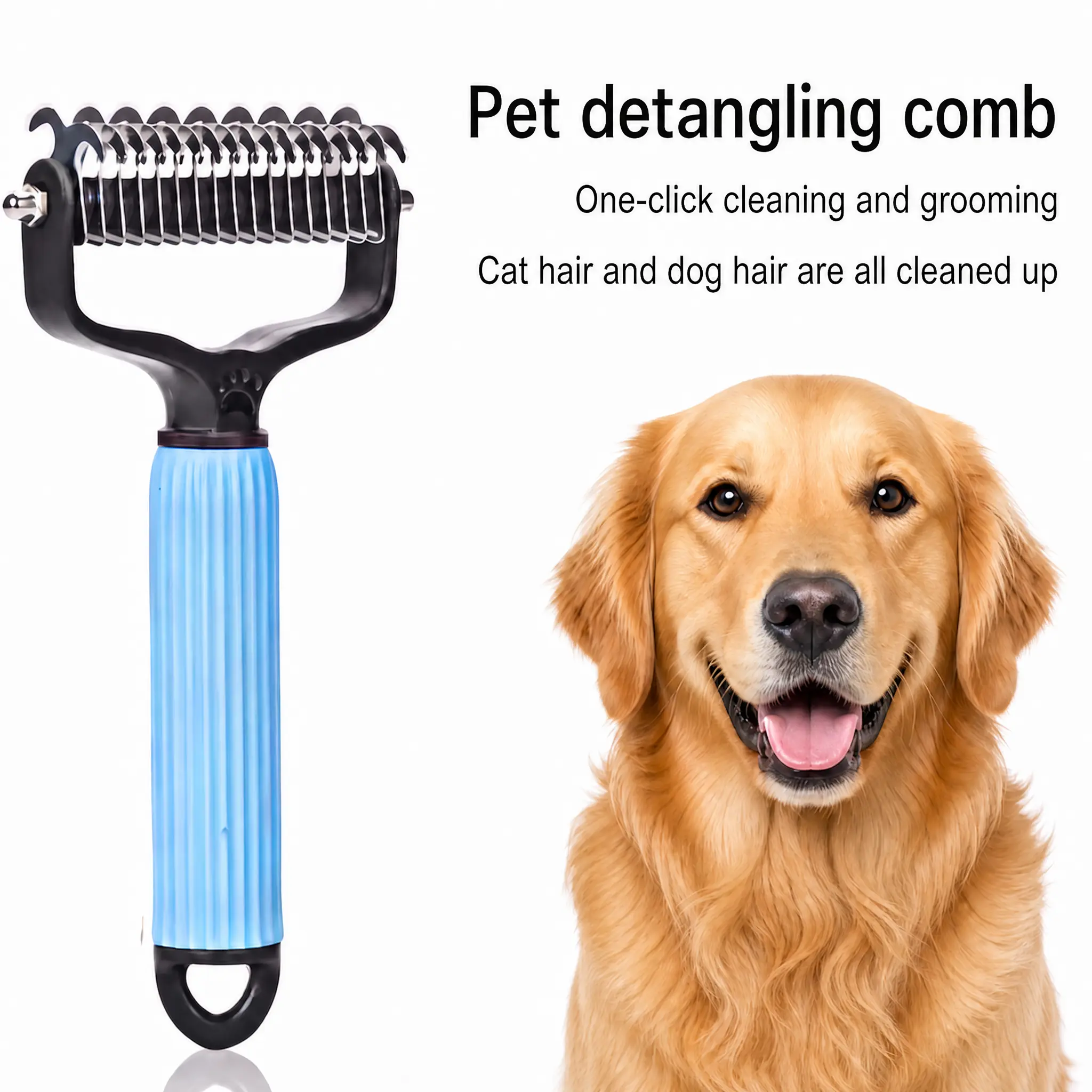 Professional Pet Dematting Comb – Double-Sided Undercoat Rake & Deshedding Grooming Brush for Dogs & Cats, Safe Stainless Steel Teeth for Detangling Matted Fur, Loose Hair Removal Tool for Long & Short Coats