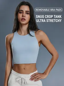 Women's Fashion Crew-Neck Yoga Tank Top - Built-In Chest Pads, Smooth Second-Skin Feel, Firm Support, High-Stretch Athletic Top