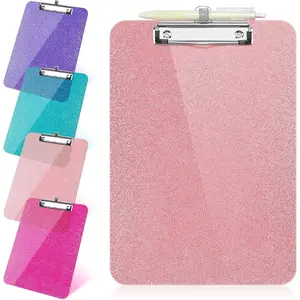 1 count Clear Glitter Clipboards, Plastic Clipboard with Pen Holder, Size 8.85 x 12.4 in Shiny Clipboards with Low Profile Clip, Cute  Clipboard for Office School Sparkly Clip Board-