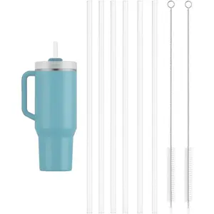 Replacement Straws for  40oz & 30oz Tumblers - 6 Pack  Plastic Straws with 2 Cleaning Brushes - BPA- Free Spill Stopper Accessories - Compatible with  Cup- by