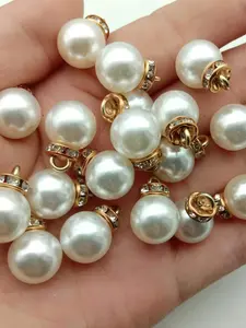 50 Pcs Inlaid Rhinestone Imitation Pearl Beads 12 mm Faux Pearl Pendant Accessories for Clothes, Hair Accessories, Earrings, Bracelets DIY Craft Making
