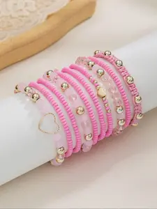 Mixed Color Beaded Bracelet, Beaded Bracelet Set, Pretty Bracelet, Fashionable Jewelry for Women & Girls, Casual Trendy Accessories for Party and Daily Life