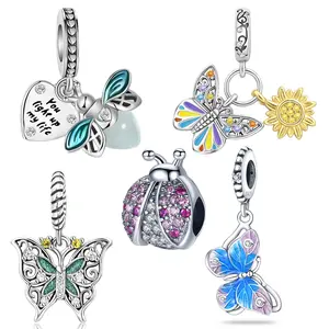 Butterfly & Insect Silver Charm Bead, Enamel, Butterfly/Bee/Ladybug Designs for Nature Jewelry, Suitable for Bracelets and Necklaces, Jewelry Gift for Women—Mother’s Day/Birthday/Gardener Gifts