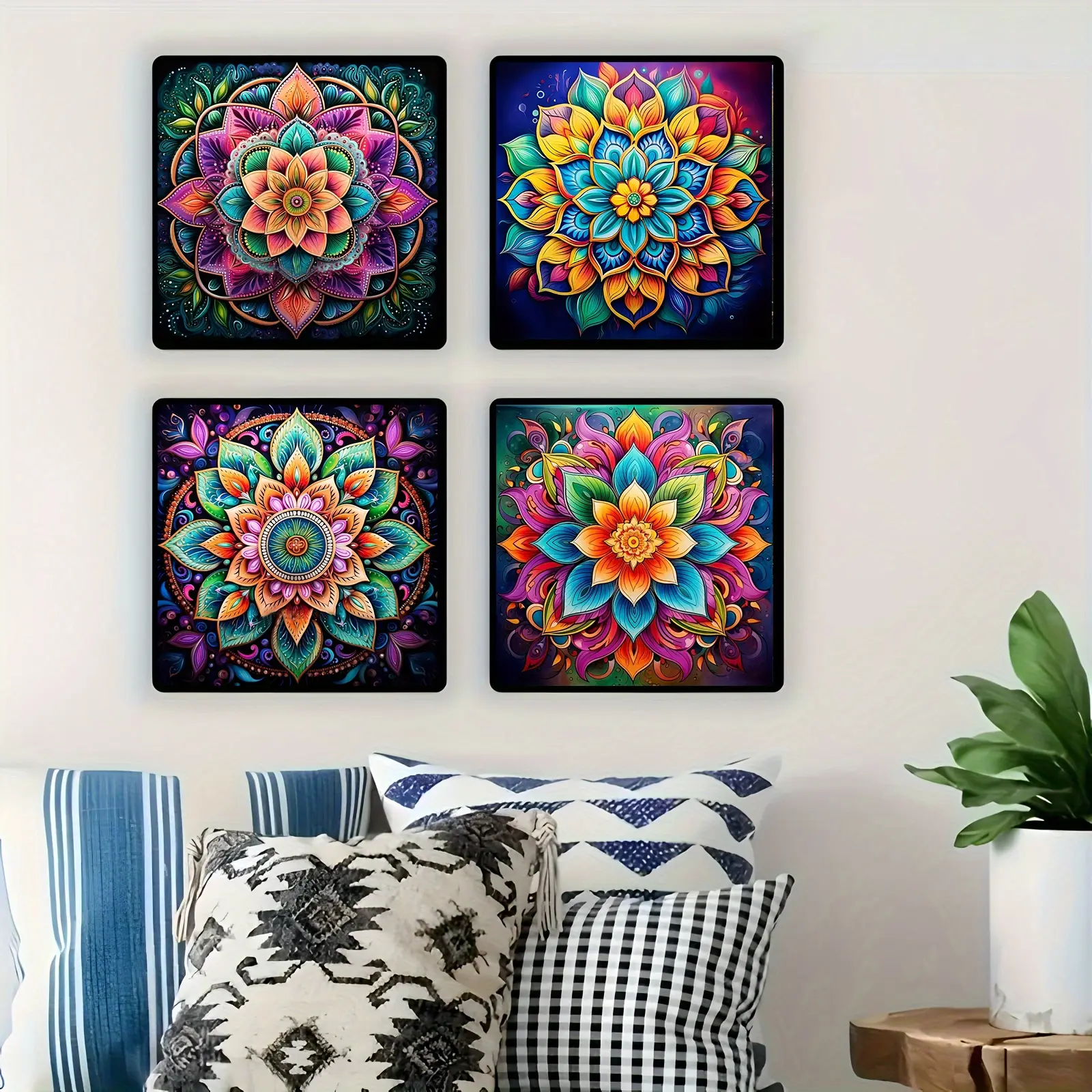 4pcs Mandala Diamond Painting Kit, Adult Art Set, Handcraft, DIY 5D Round Drill Craft, Home Wall Decor, Beginner Friendly, No Frame Required