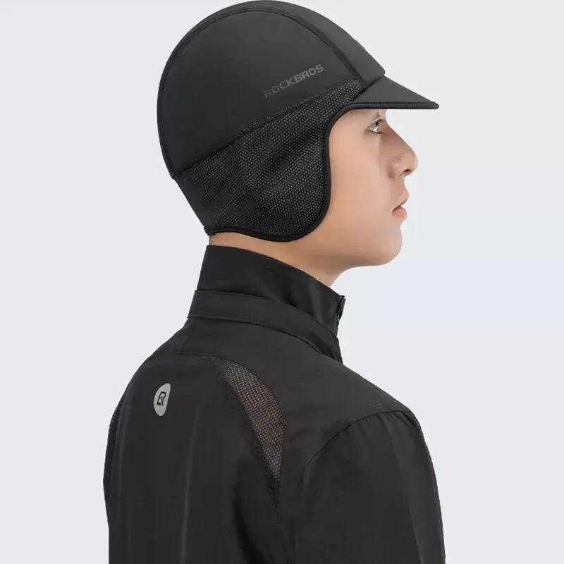 ROCKBROS Winter Windproof Sports Outdoor Hat for Men & Women - One Size Under-Helmet Liner with Sun Visor, Sunglasses Holes, for Snowboarding & Outdoor Sports, Black, Sports Outdoor Hats, Warm
