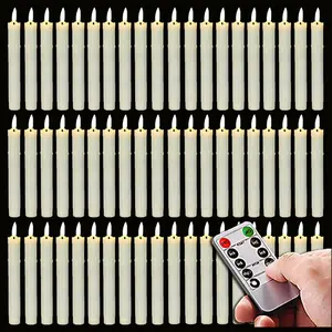 60 Pcs Flameless Ivory Taper Candles Flickering with 10-Key Remote, Battery Operated Led Warm 3D Wick Light Window Candles Real Wax, Christmas Home Wedding Decor(0.78 X 6.88 Inch)