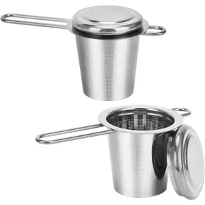 2pcs Tea Infuser Stainless Steel Tea Strainer Fine Mesh Tea Diffuser with Double Long Handles Loose Leaf Tea Steeper for Mugs Cups Teapots Silver