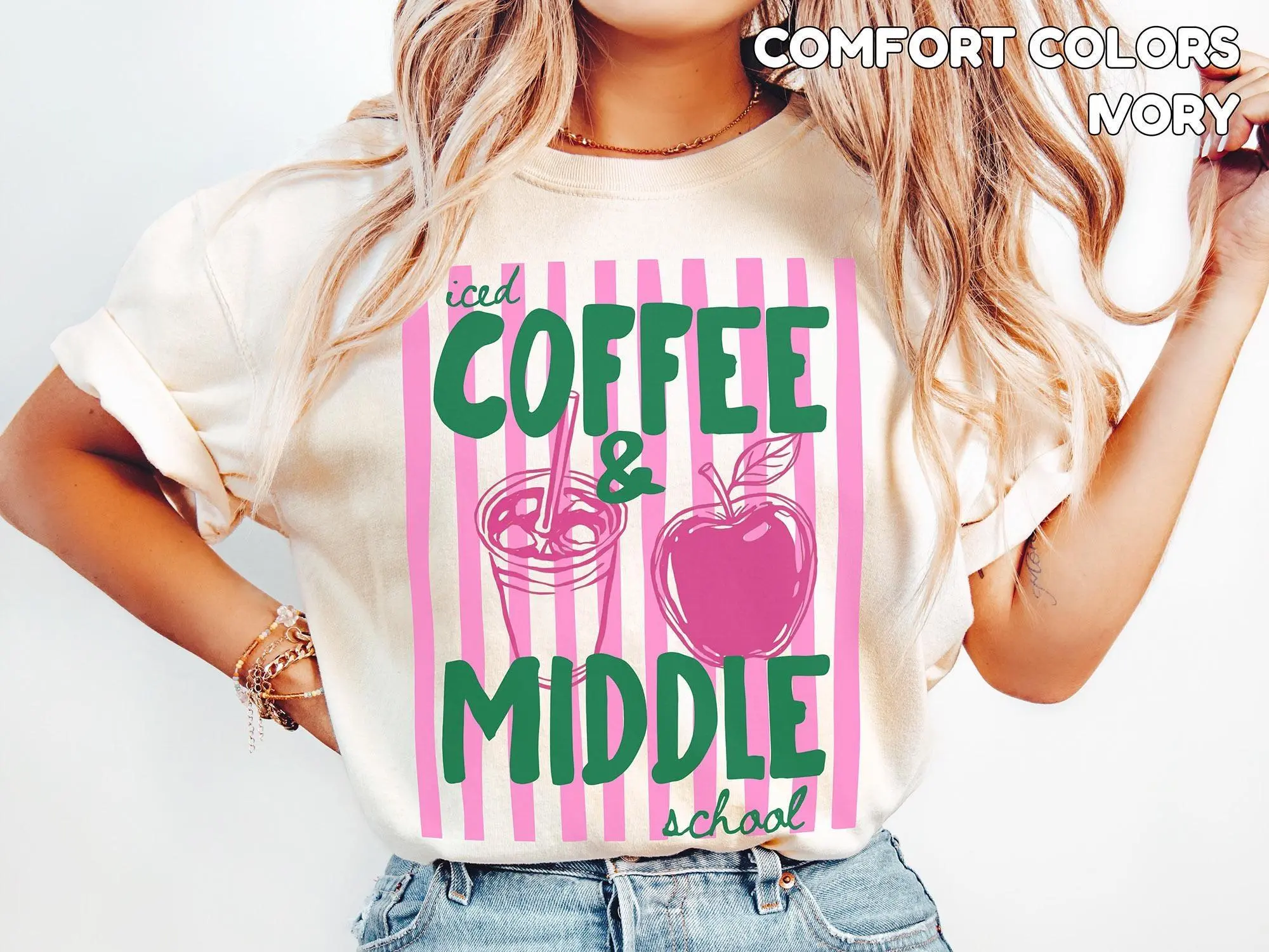 Comfort Colors Middle School Teacher Shirt, Iced Coffee Team Back to Group Life Tee