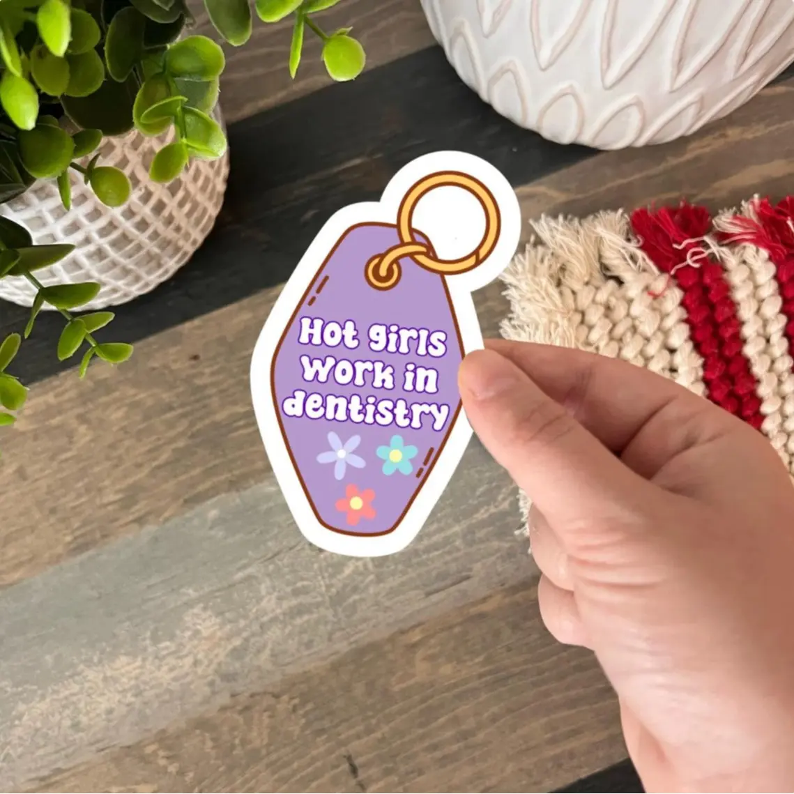 Dental Sticker Keychain, Durable Laminate Vinyl Sticker with Flat Design, Easy to Remove, Celebrates Girls Working in Dentistry
