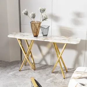 [SOIYELIFE] Modern 0.78" thickness marb pattern top mirror gold stainss steel rectang conso tab for living room entryway console table